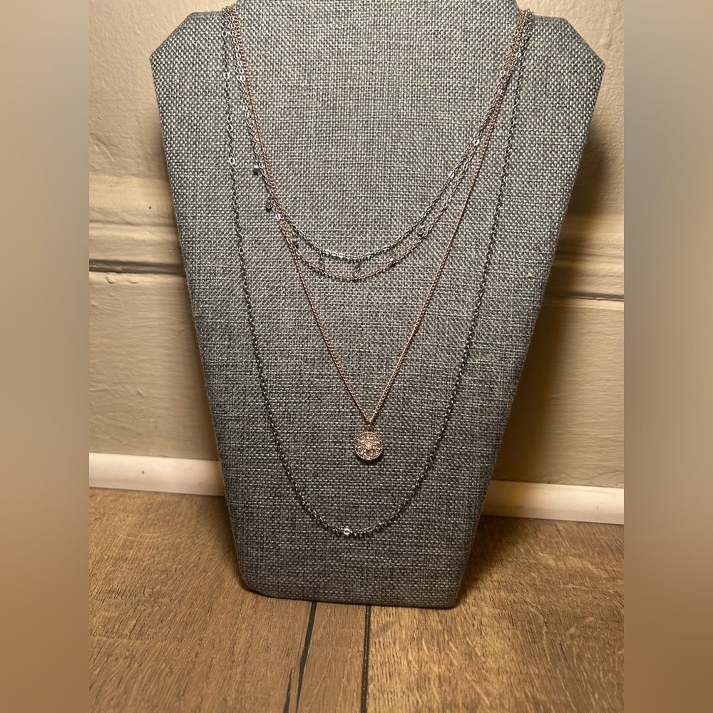 Elegant Silver and Rose Gold Layered Necklace - Picture 2 of 2
